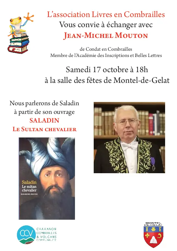 LIVRES EN COMBRAILLES-JEAN-MICHEL MOUTON-17 OCTOBRE 2026-DISCUSSION SUR SON OUVRAGE "SALADIN LE SULTAN CHEVALIER"