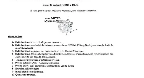 REUNION DU CONSEIL MUNICIPAL LE 28 SEPTEMBRE 2026