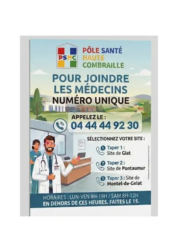 Num&eacute;ro unique P&ocirc;le Sant&eacute; Haute Combraille