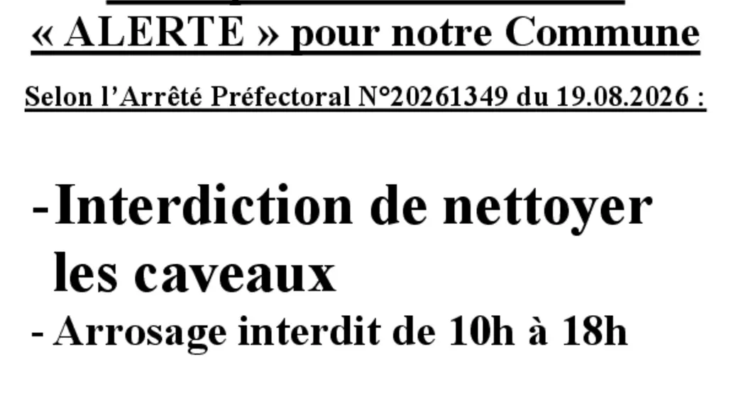RESTRICTION USAGE DE L'EAU AU CIMETIERE
