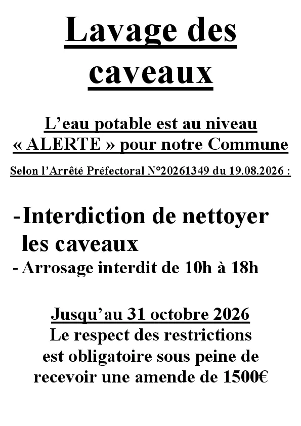 RESTRICTION USAGE DE L'EAU AU CIMETIERE